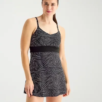 Sonnet Shores Womens Tropical Striped Swim Dress