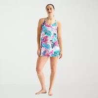 Sonnet Shores Womens Tropical Leaf Swim Dress