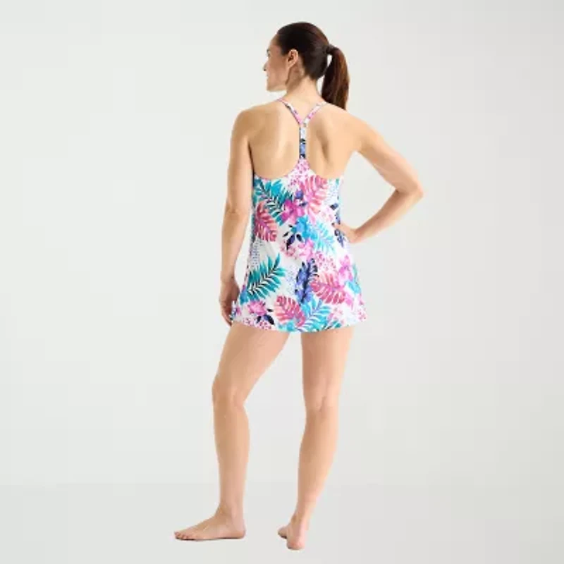 Sonnet Shores Womens Tropical Leaf Swim Dress