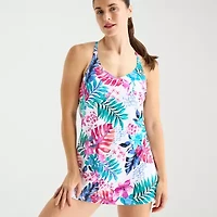 Sonnet Shores Womens Tropical Leaf Swim Dress