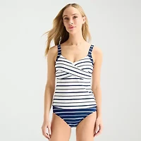 Liz Claiborne Womens Lined Striped Tankini Swimsuit Top