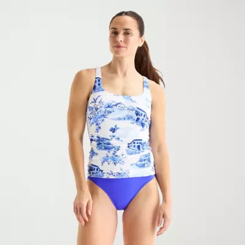Liz Claiborne Womens Lined Shirred Tankini Swimsuit Top
