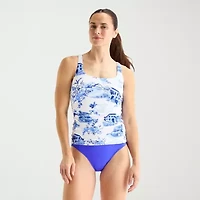 Liz Claiborne Womens Lined Shirred Tankini Swimsuit Top