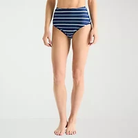 Liz Claiborne Womens Lined Striped High Waist Bikini Swimsuit Bottom