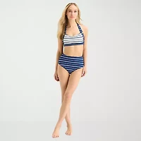 Liz Claiborne Womens Lined Striped High Waist Bikini Swimsuit Bottom