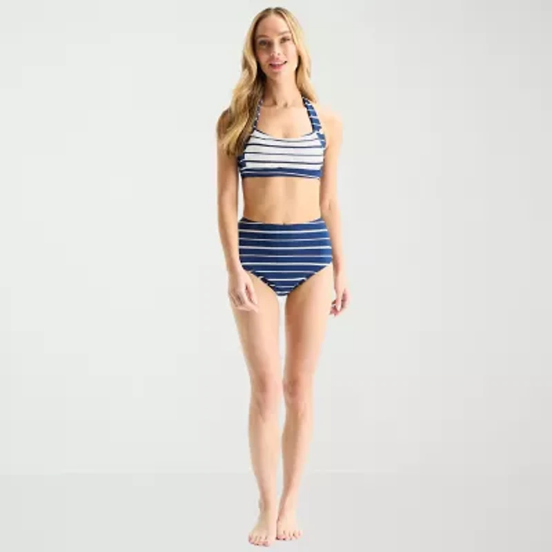 Liz Claiborne Womens Adjustable Straps Striped Bandeau Bikini Swimsuit Top