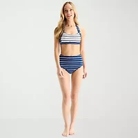 Liz Claiborne Womens Adjustable Straps Striped Bandeau Bikini Swimsuit Top