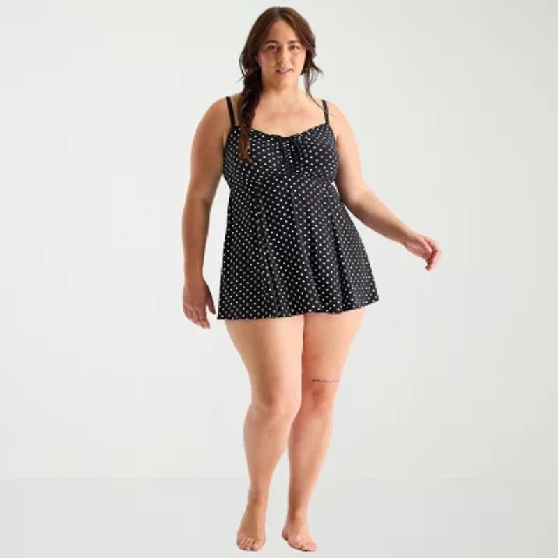 Sonnet Shores Womens Dots Plus Swim Dress