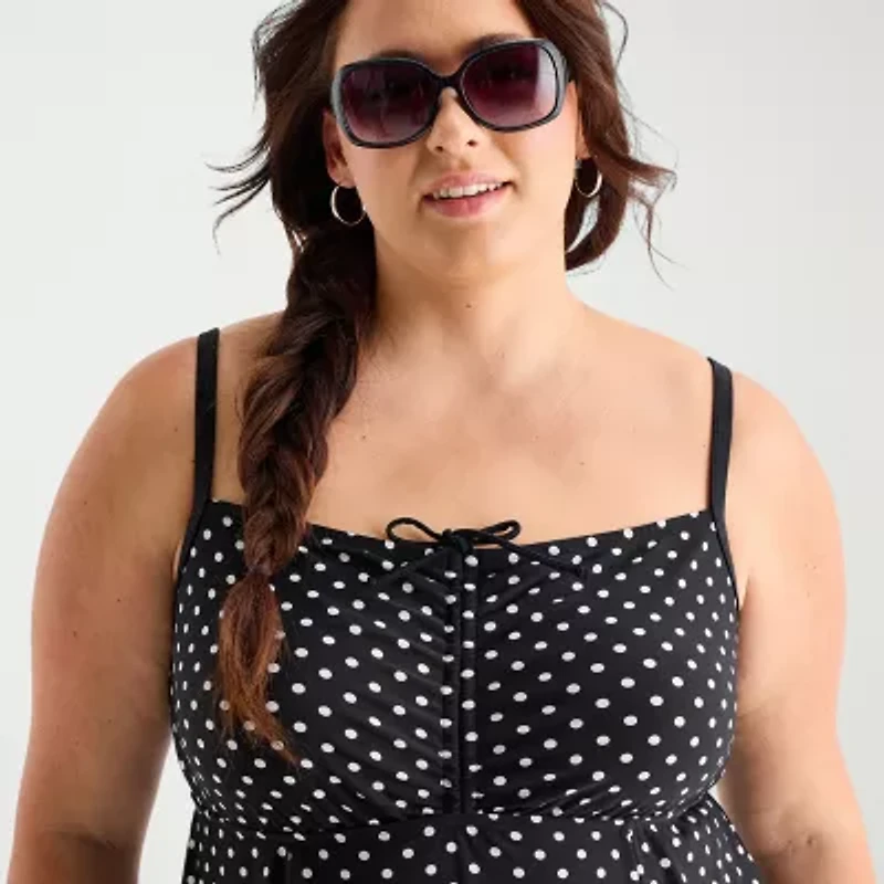 Sonnet Shores Womens Dots Plus Swim Dress
