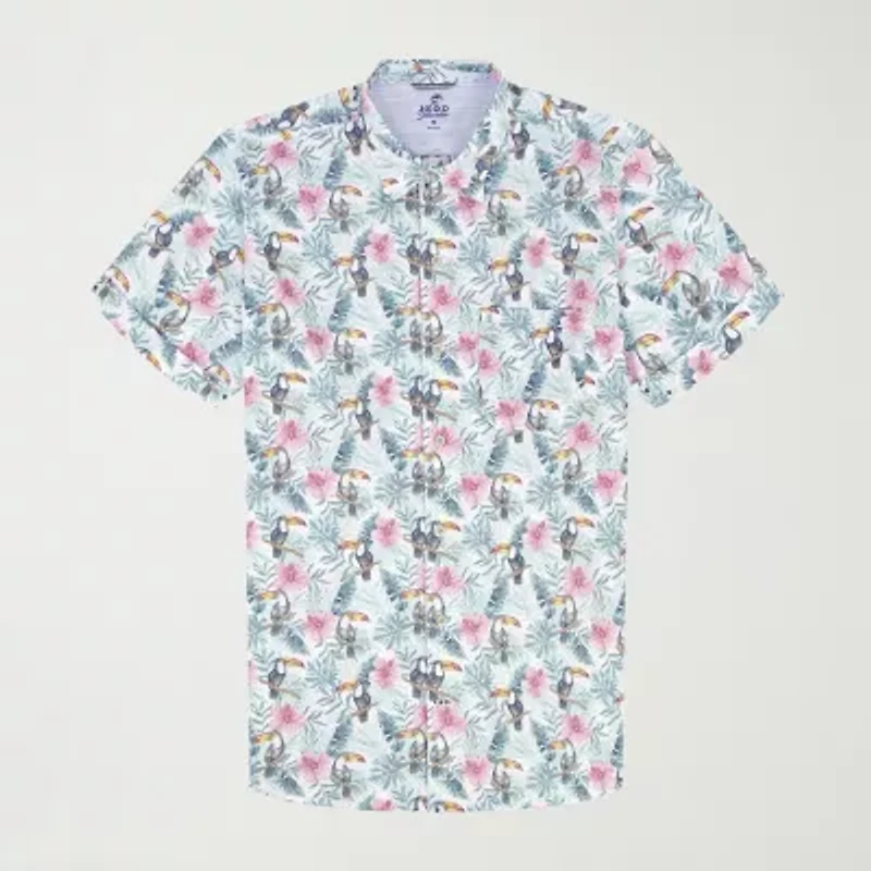 IZOD Dockside Chambray Mens Short Sleeve Classic Fit Big and Tall Button-Down Shirt