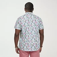 IZOD Dockside Chambray Mens Short Sleeve Classic Fit Big and Tall Button-Down Shirt
