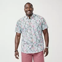 IZOD Dockside Chambray Mens Short Sleeve Classic Fit Big and Tall Button-Down Shirt