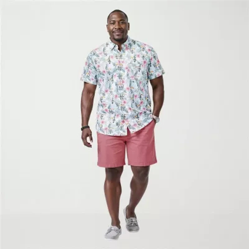 IZOD Dockside Chambray Mens Short Sleeve Classic Fit Big and Tall Button-Down Shirt