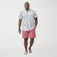 IZOD Dockside Chambray Mens Short Sleeve Classic Fit Big and Tall Button-Down Shirt