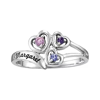 Personalized Womens Simulated Sterling Silver Heart 3-Stone Cocktail Ring
