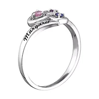 Personalized Womens Genuine Sterling Silver Heart 3-Stone Cocktail Ring