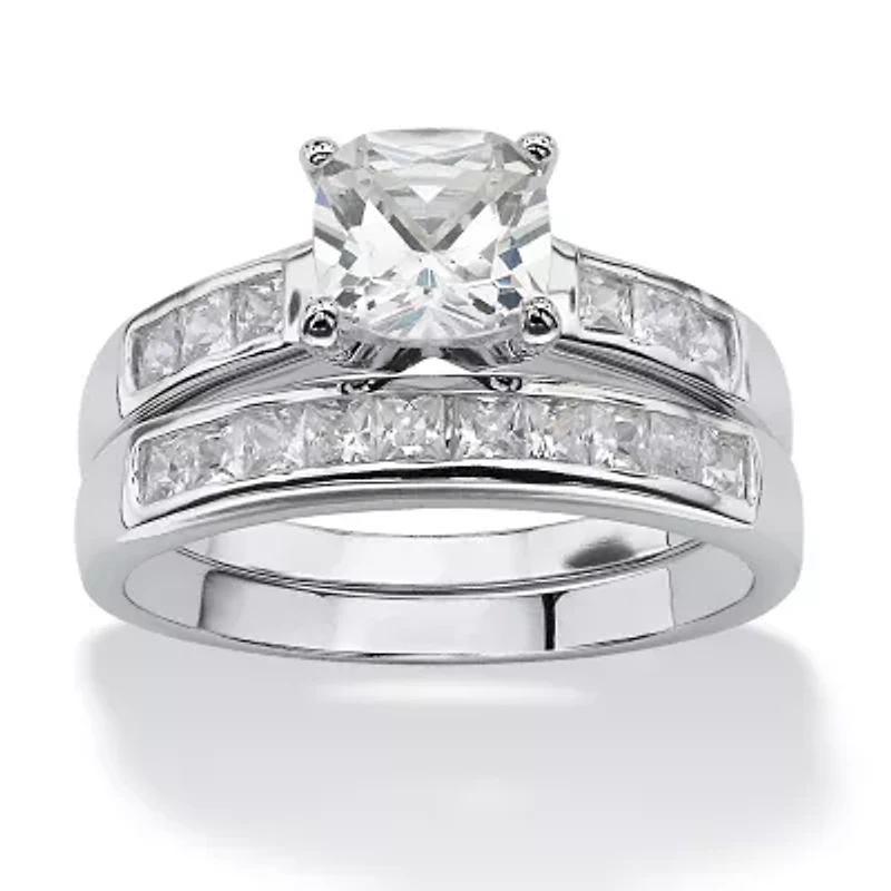 DiamonArt® Womens CT. T.W. White Cubic Zirconia Platinum Over Silver Square Bridal Set