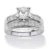 DiamonArt® Womens CT. T.W. White Cubic Zirconia Platinum Over Silver Square Bridal Set