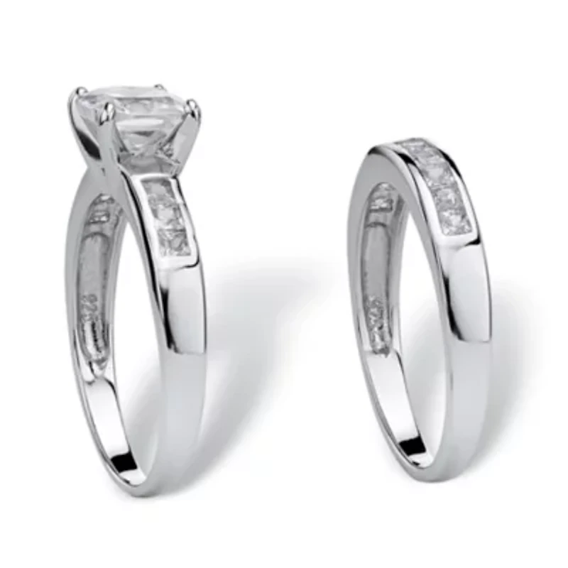 DiamonArt® Womens CT. T.W. White Cubic Zirconia Platinum Over Silver Square Bridal Set