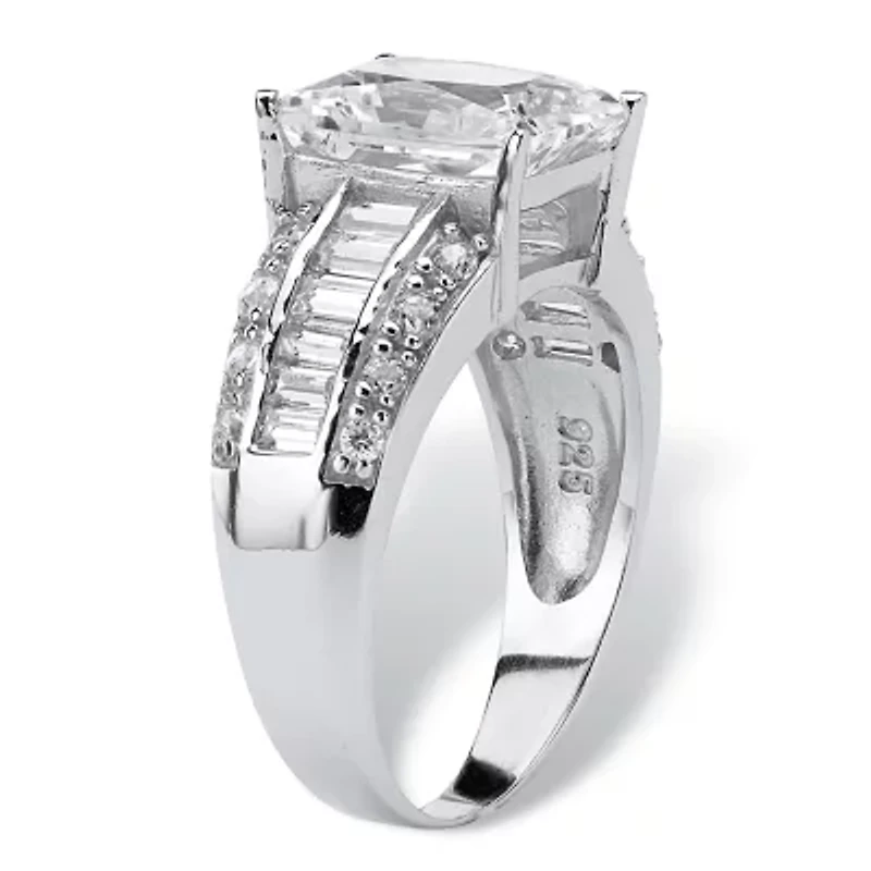 DiamonArt® Womens 5 CT. T.W. White Cubic Zirconia Platinum Over Silver Rectangular Engagement Ring