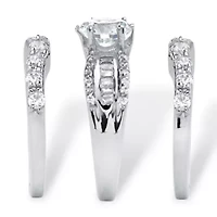 DiamonArt® Womens / CT. T.W. White Cubic Zirconia Platinum Over Silver Round Bridal Set