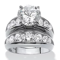 DiamonArt® Womens White Cubic Zirconia Sterling Silver Round Bridal Set