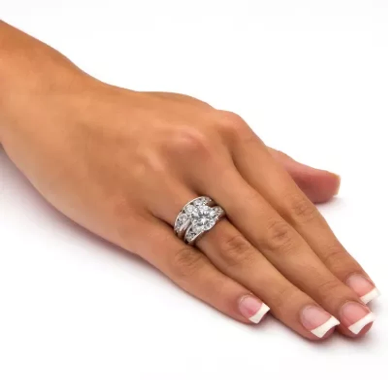 DiamonArt® Womens White Cubic Zirconia Sterling Silver Round Bridal Set