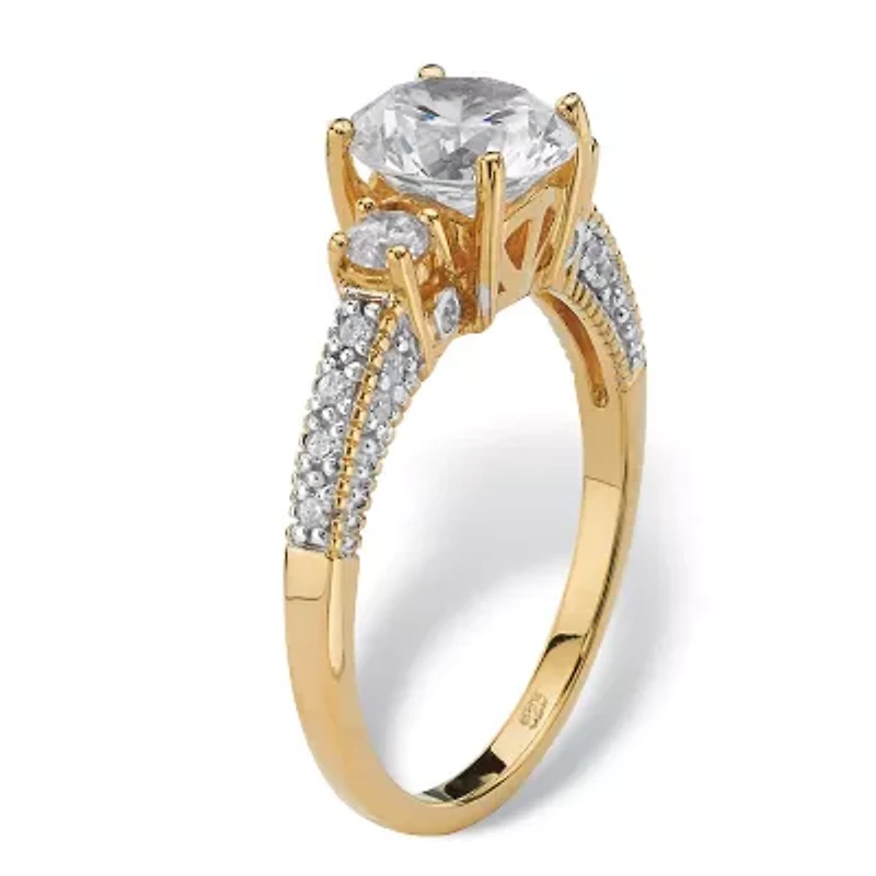 DiamonArt® Womens 2 1/3 CT. T.W. White Cubic Zirconia 14K Gold Over Silver Round Engagement Ring