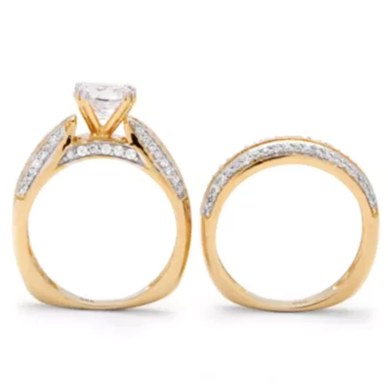 DiamonArt® Womens 2 1/2 CT. T.W. White Cubic Zirconia 18K Gold Over Silver Round Bridal Set