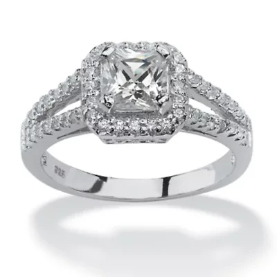 DiamonArt® Womens / CT. T.W. White Cubic Zirconia Platinum Over Silver Square Engagement Ring