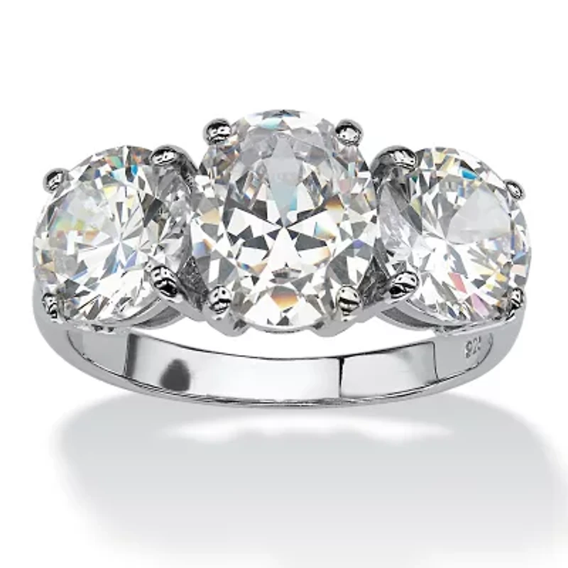 DiamonArt® Womens White Cubic Zirconia Platinum Over Silver Oval Engagement Ring