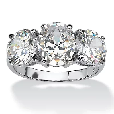 DiamonArt® Womens White Cubic Zirconia Platinum Over Silver Oval Engagement Ring
