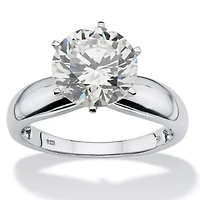 DiamonArt® Womens 3 1/ CT. T.W. White Cubic Zirconia Platinum Over Silver Round Engagement Ring