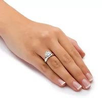 DiamonArt® Womens 3 1/ CT. T.W. White Cubic Zirconia Platinum Over Silver Round Engagement Ring
