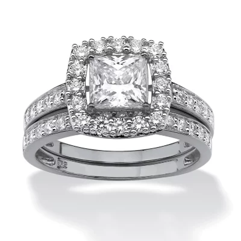 DiamonArt® Womens / CT. T.W. White Cubic Zirconia Platinum Over Silver Square Bridal Set