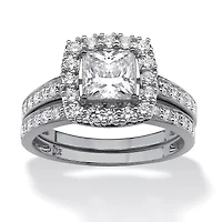 DiamonArt® Womens / CT. T.W. White Cubic Zirconia Platinum Over Silver Square Bridal Set
