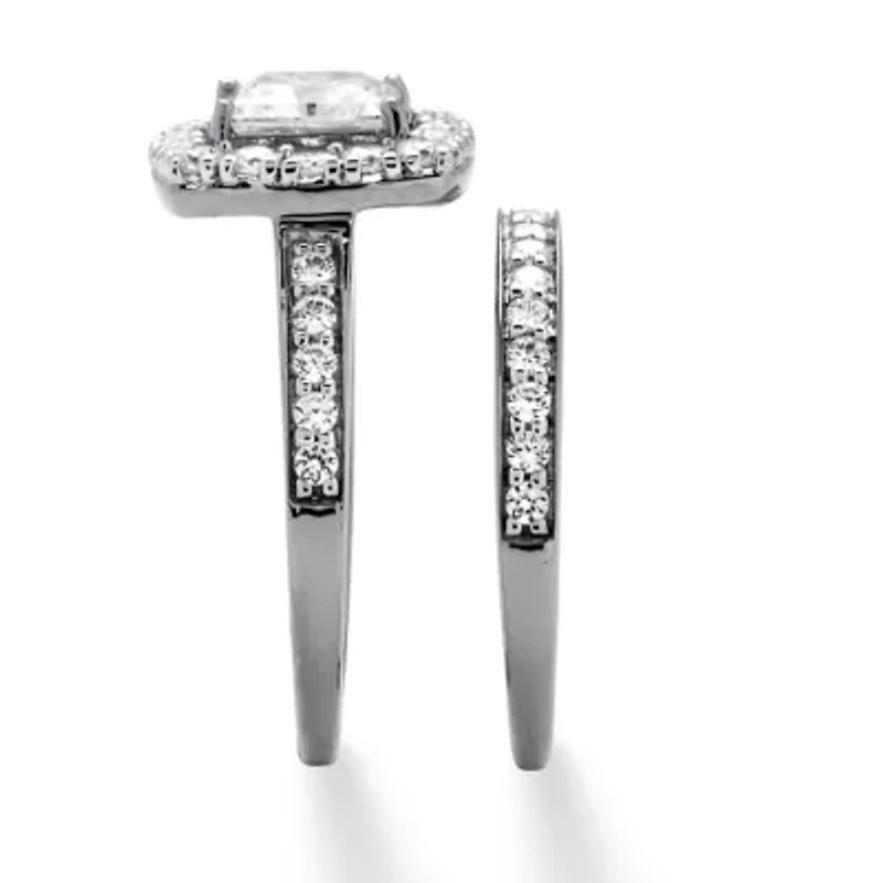 DiamonArt® Womens / CT. T.W. White Cubic Zirconia Platinum Over Silver Square Bridal Set