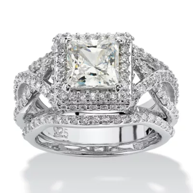 DiamonArt® Womens / CT. T.W. White Cubic Zirconia Platinum Over Silver Square Bridal Set