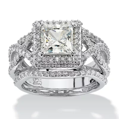 DiamonArt® Womens /4 CT. T.W. White Cubic Zirconia Platinum Over Silver Square Bridal Set