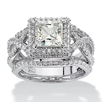 DiamonArt® Womens / CT. T.W. White Cubic Zirconia Platinum Over Silver Square Bridal Set