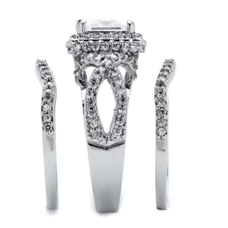 DiamonArt® Womens / CT. T.W. White Cubic Zirconia Platinum Over Silver Square Bridal Set