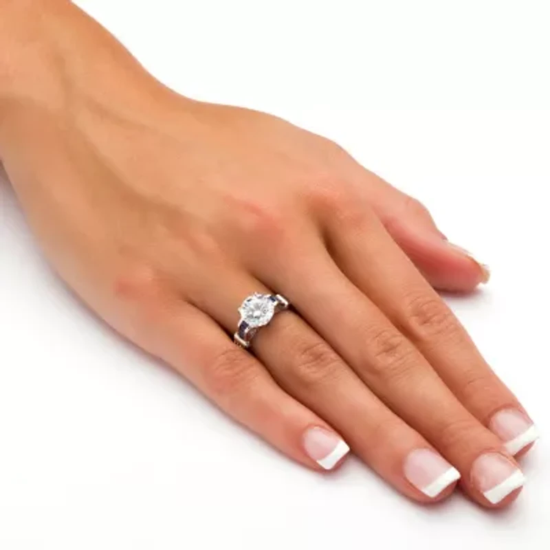 DiamonArt® Womens 5 CT. T.W. White Cubic Zirconia Platinum Over Silver Round Engagement Ring