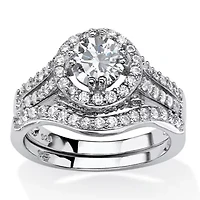 DiamonArt® Womens 1 / CT. T.W. White Cubic Zirconia Platinum Over Silver Round Bridal Set