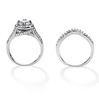 DiamonArt® Womens 1 / CT. T.W. White Cubic Zirconia Platinum Over Silver Round Bridal Set