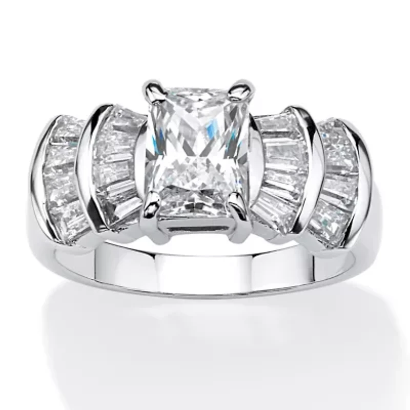 DiamonArt® Womens 3 CT. T.W. White Cubic Zirconia Platinum Over Silver Rectangular Engagement Ring