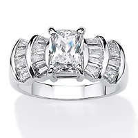 DiamonArt® Womens 3 CT. T.W. White Cubic Zirconia Platinum Over Silver Rectangular Engagement Ring