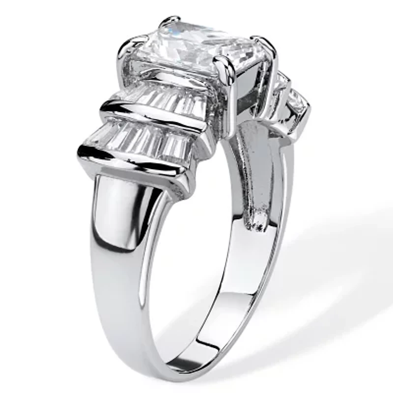 DiamonArt® Womens 3 CT. T.W. White Cubic Zirconia Platinum Over Silver Rectangular Engagement Ring