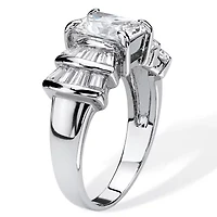 DiamonArt® Womens 3 CT. T.W. White Cubic Zirconia Platinum Over Silver Rectangular Engagement Ring