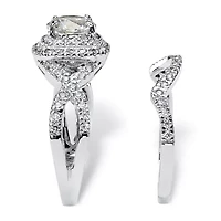 DiamonArt® Womens 2 1/5 CT. T.W. White Cubic Zirconia Platinum Over Silver Round Bridal Set