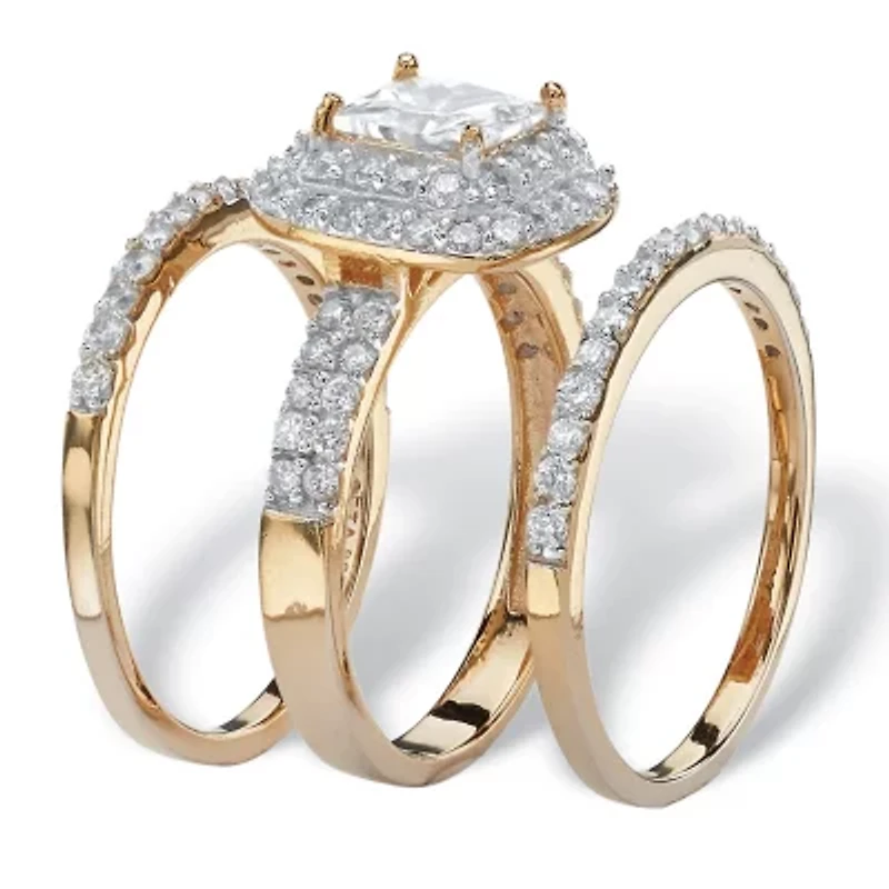 DiamonArt® Womens 2 1/3 CT. T.W. White Cubic Zirconia 14K Gold Over Silver Square Bridal Set
